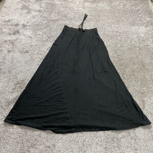 A Line Skirt Womens Small Black Sweat Lounge Casual Tie Waist Cotton Modal Midi